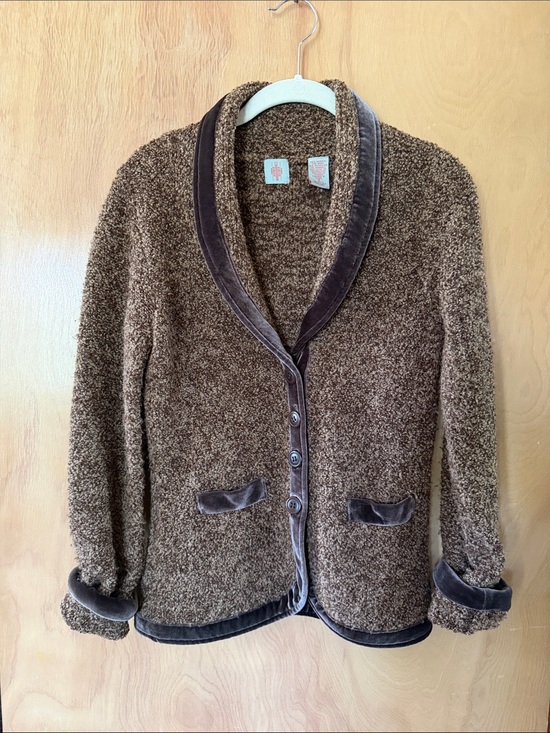 Anthropologie Sweaters - Anthropologie Brown Textured Shawl-Collar Cardigan with Velvet Trim